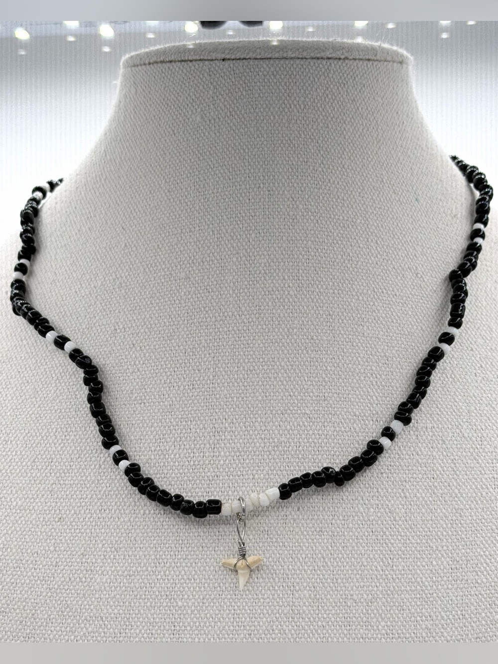 Surfer-Style Shark Tooth Wire Wrapped Beaded Coastal Necklace Jewelry Beach